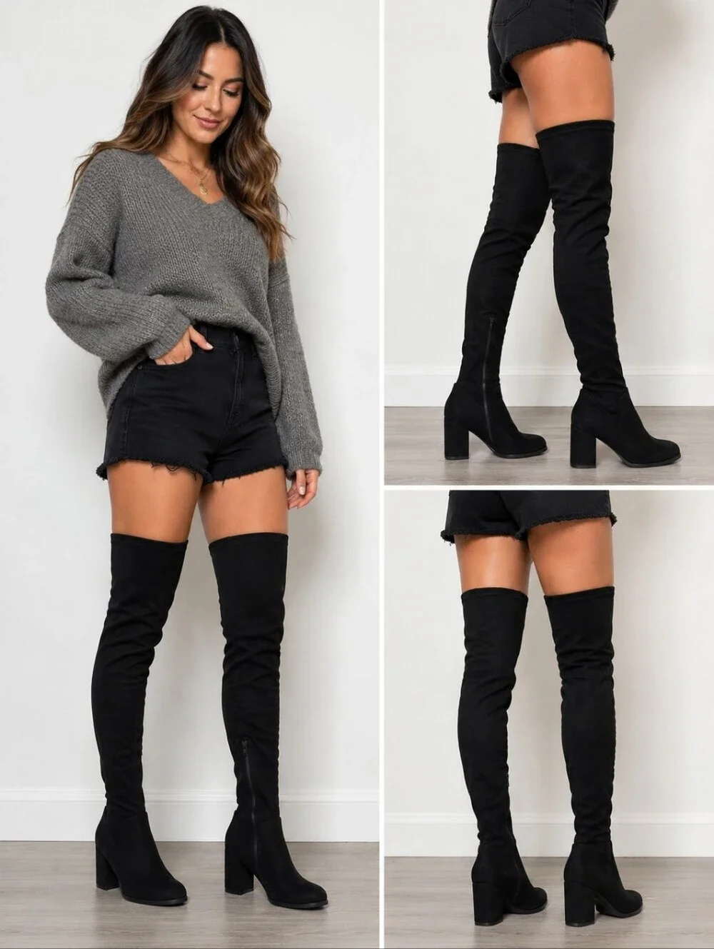 Christian Siriano Black Suede Over-the-Knee Block Heel Boots- Sizd 7 1/2